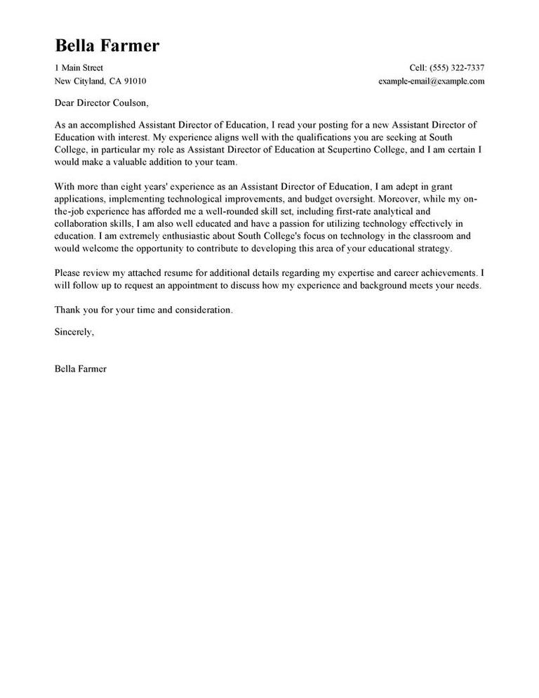 Assistant Director Cover Letter Example