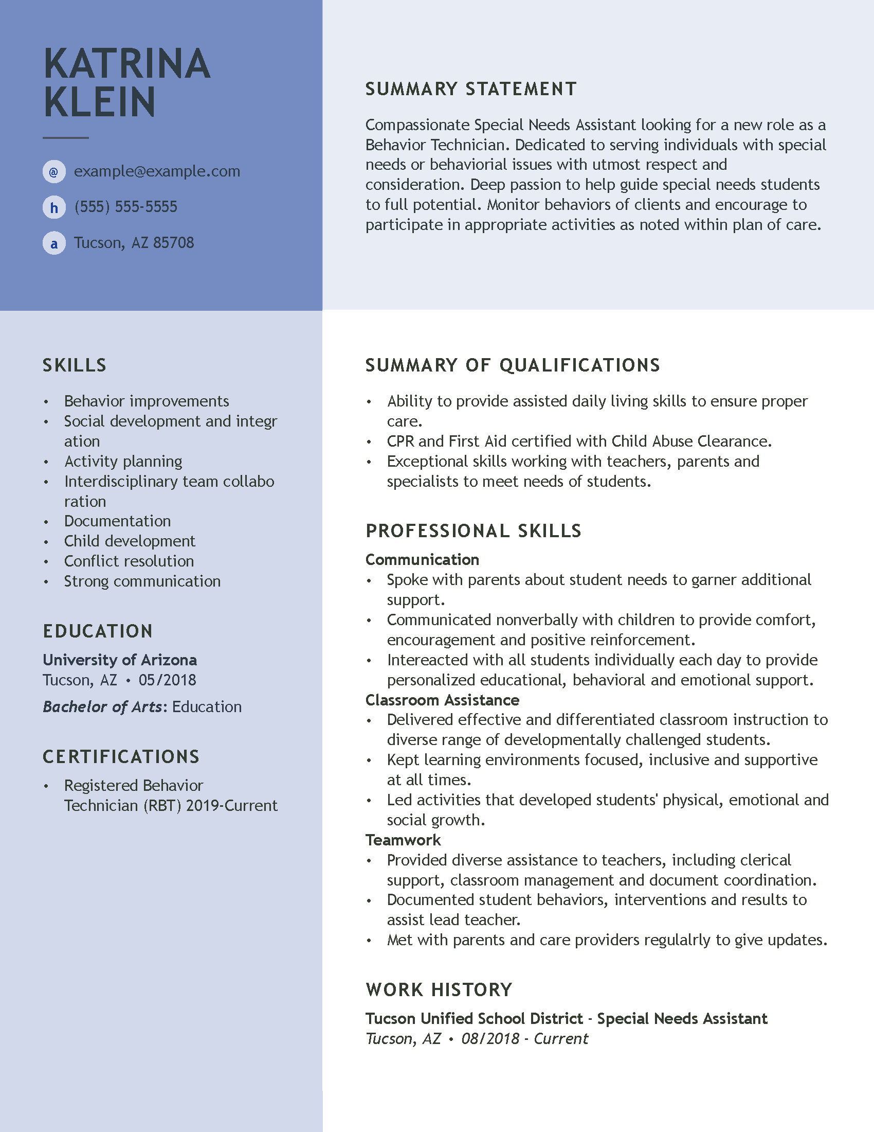 resume examples behavior technician