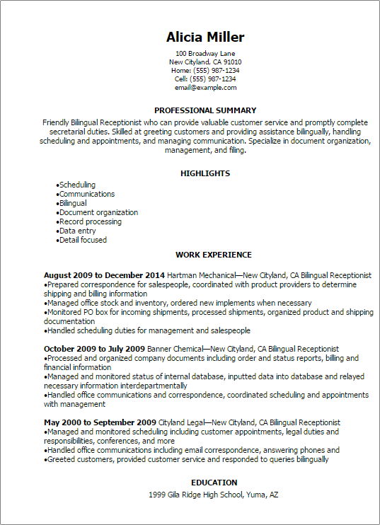 bilingual resume examples