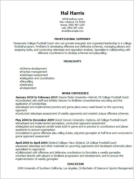 College Football Coach Resume Example | MyPerfectResume