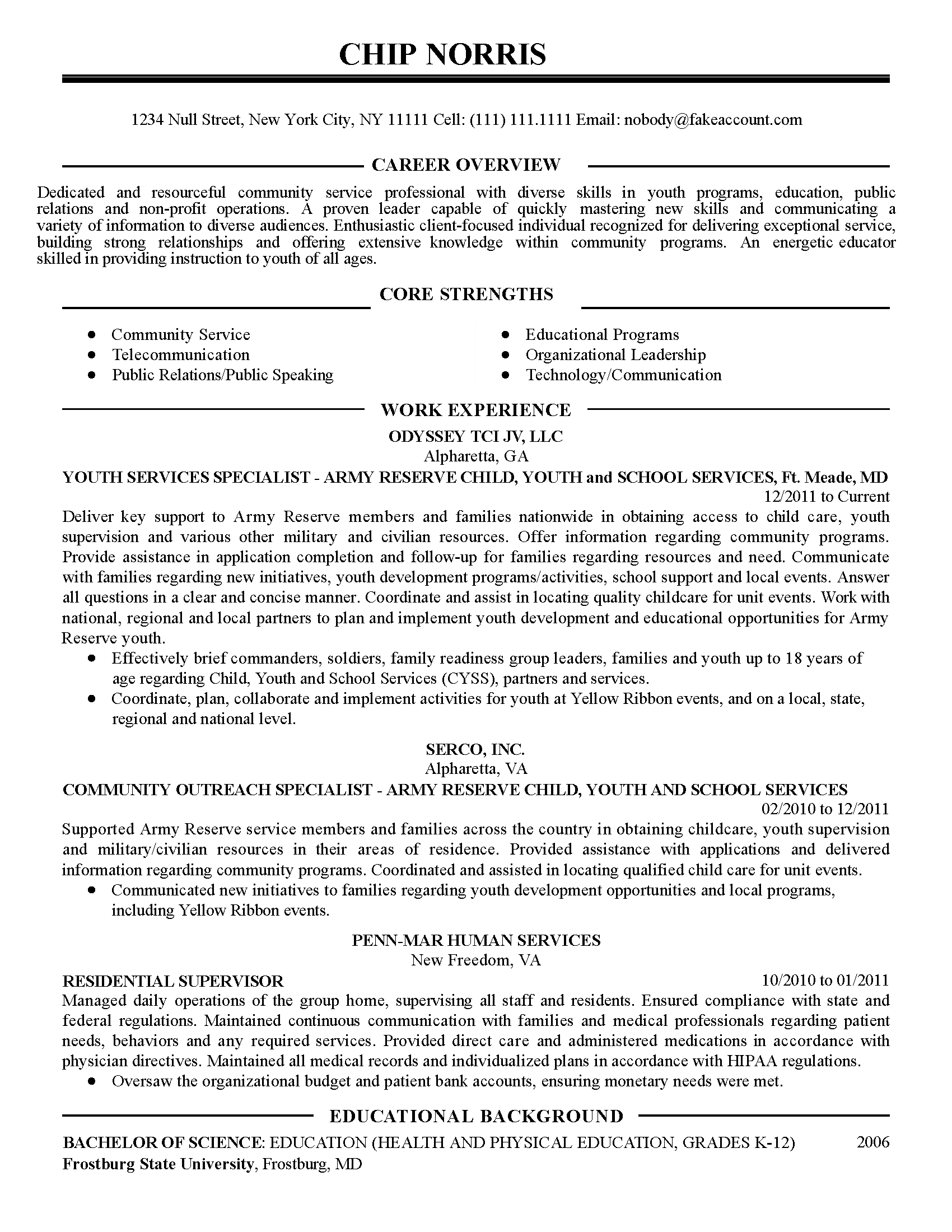 Community Service Coordinator Resume Sample