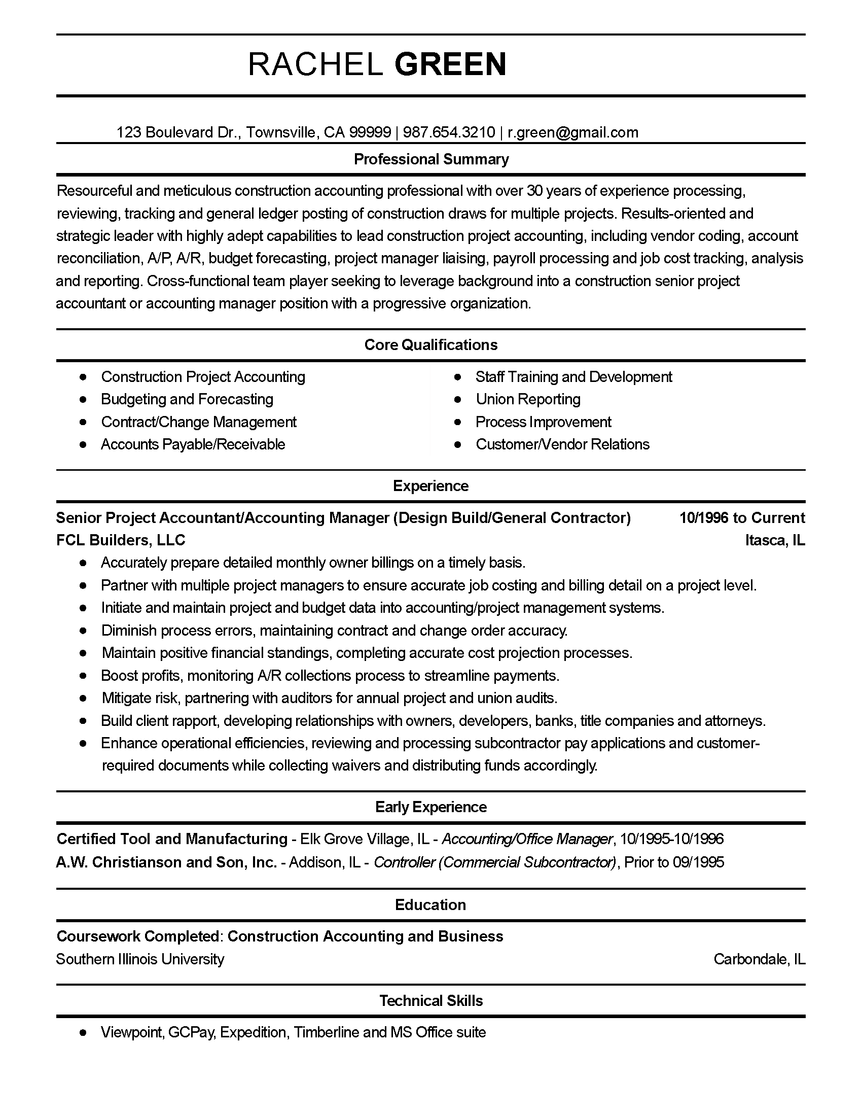 Construction Accountant Resume Example Myperfectresume Construction Accountant Resume Example Myperfectresume