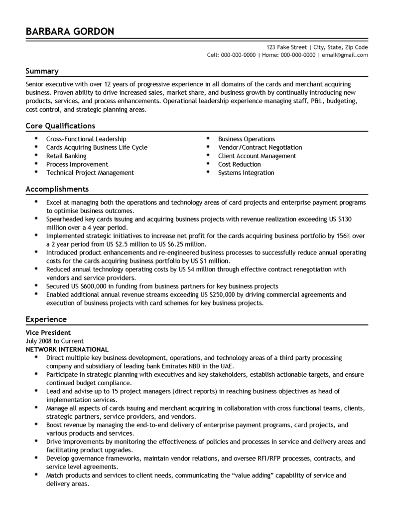 executive summary of resume example