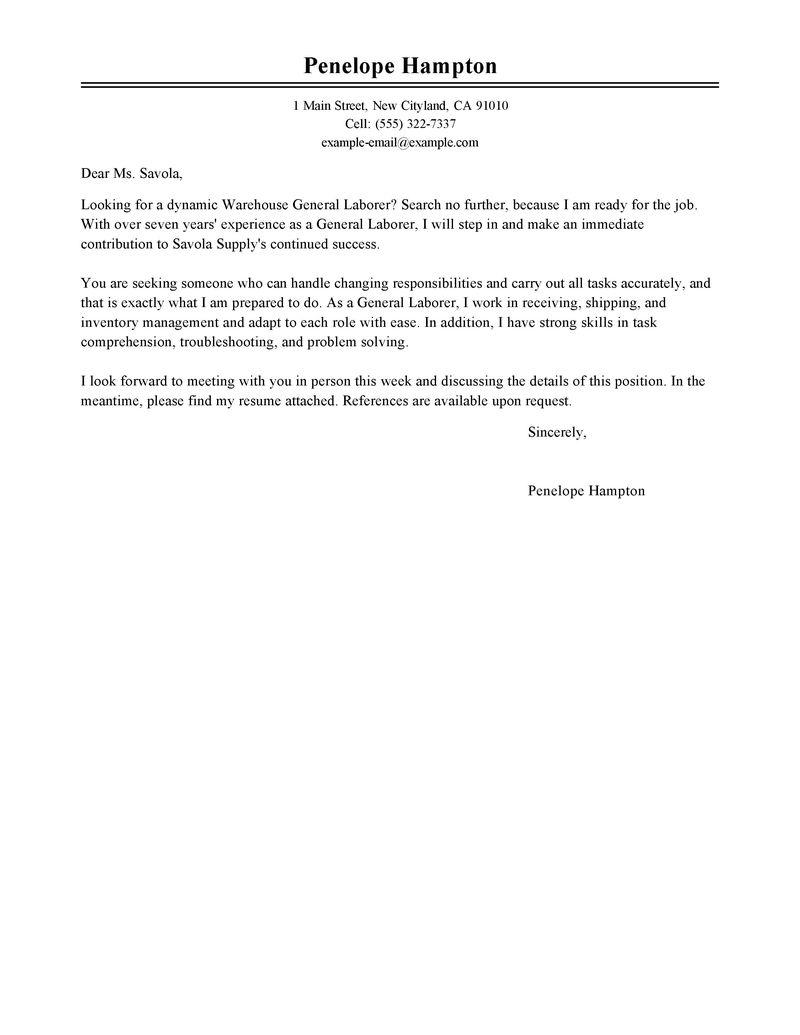 warehouse associate cover letter no experience