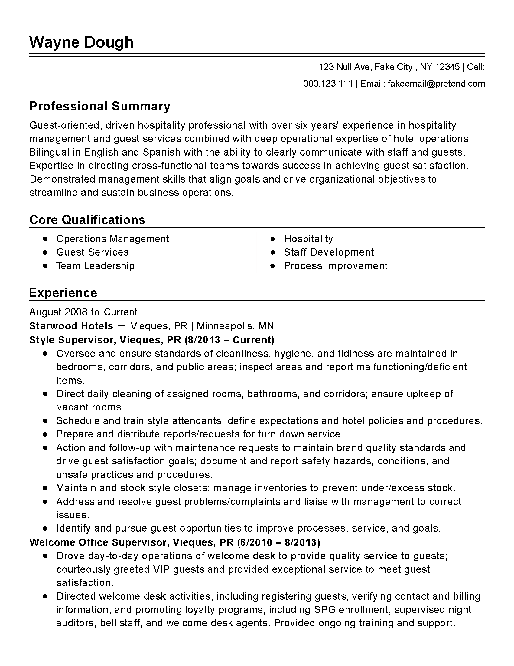 Guest Services Manager Resume Template