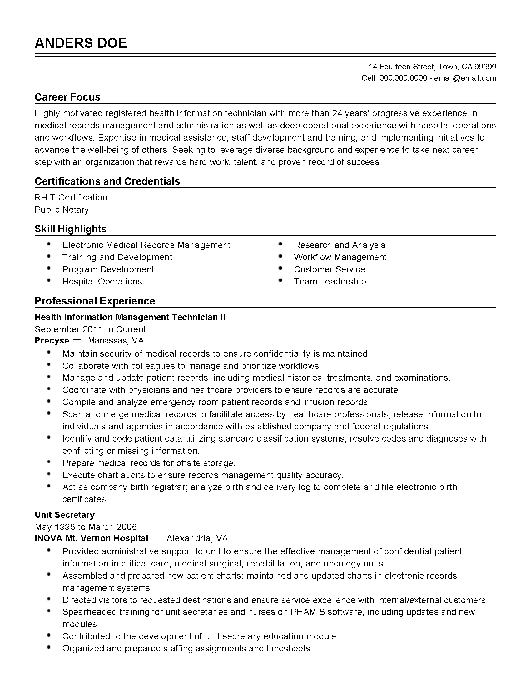 electronic medical records skills resume