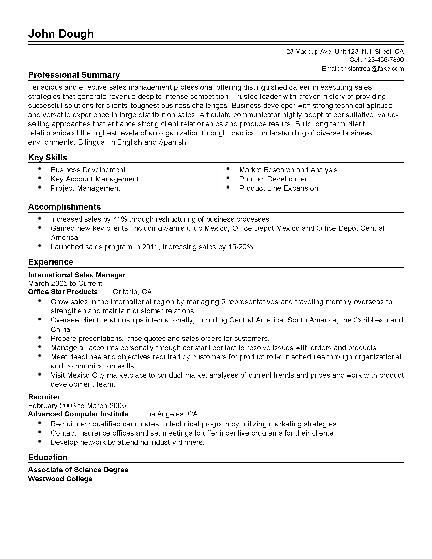 international sales job description resume