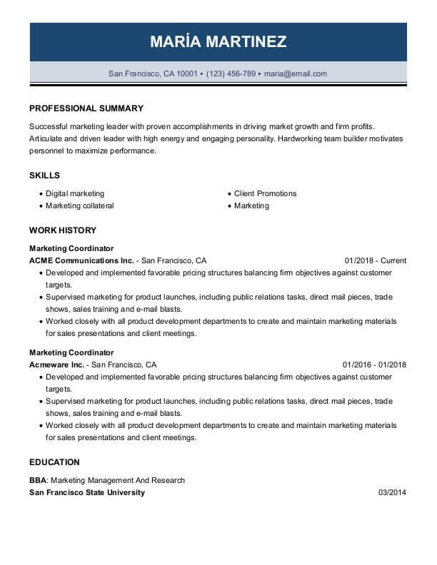 Marketing Coordinator Resume Sample