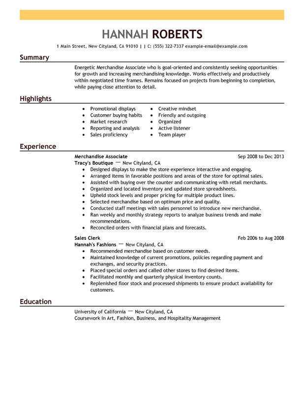 Marketing Merchandise Associate Resume Example