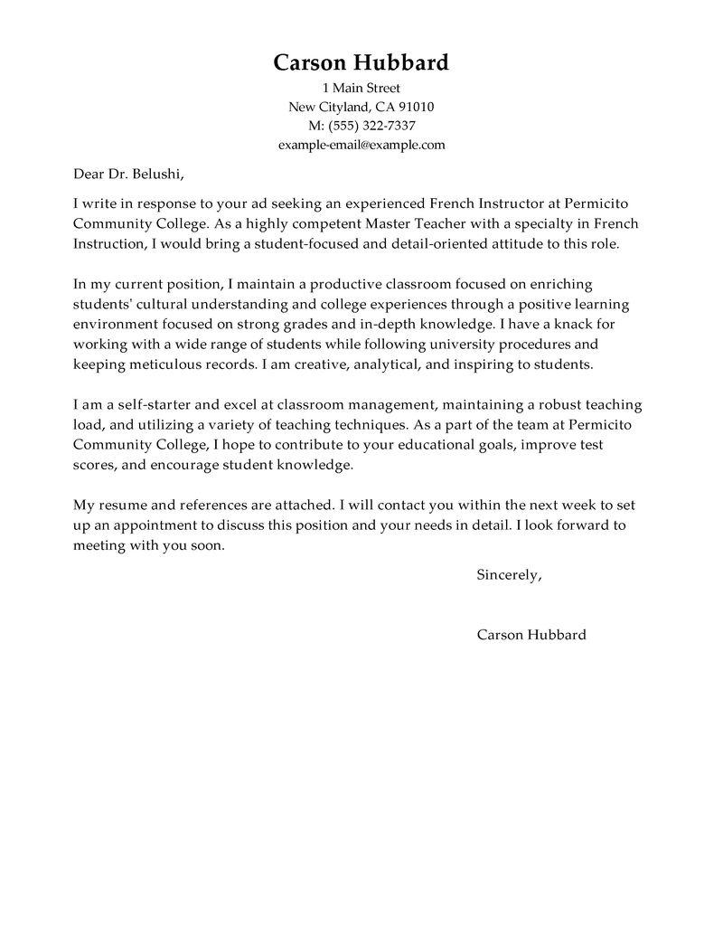 master teacher cover letter format