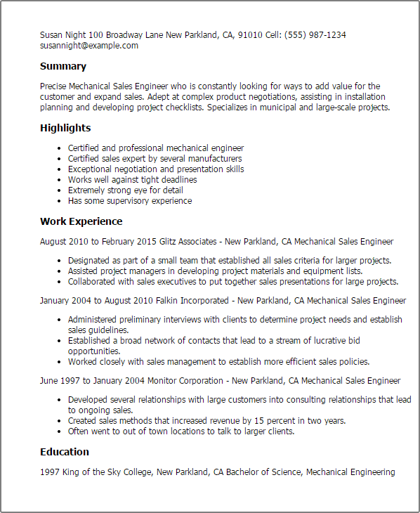Mechanical Sales Engineer Resume Example MyPerfectResume mechanical-sales-engineer-resume-example-myperfectresume