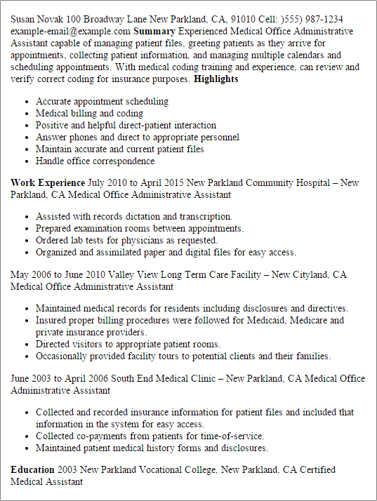 medical office assistant resume template