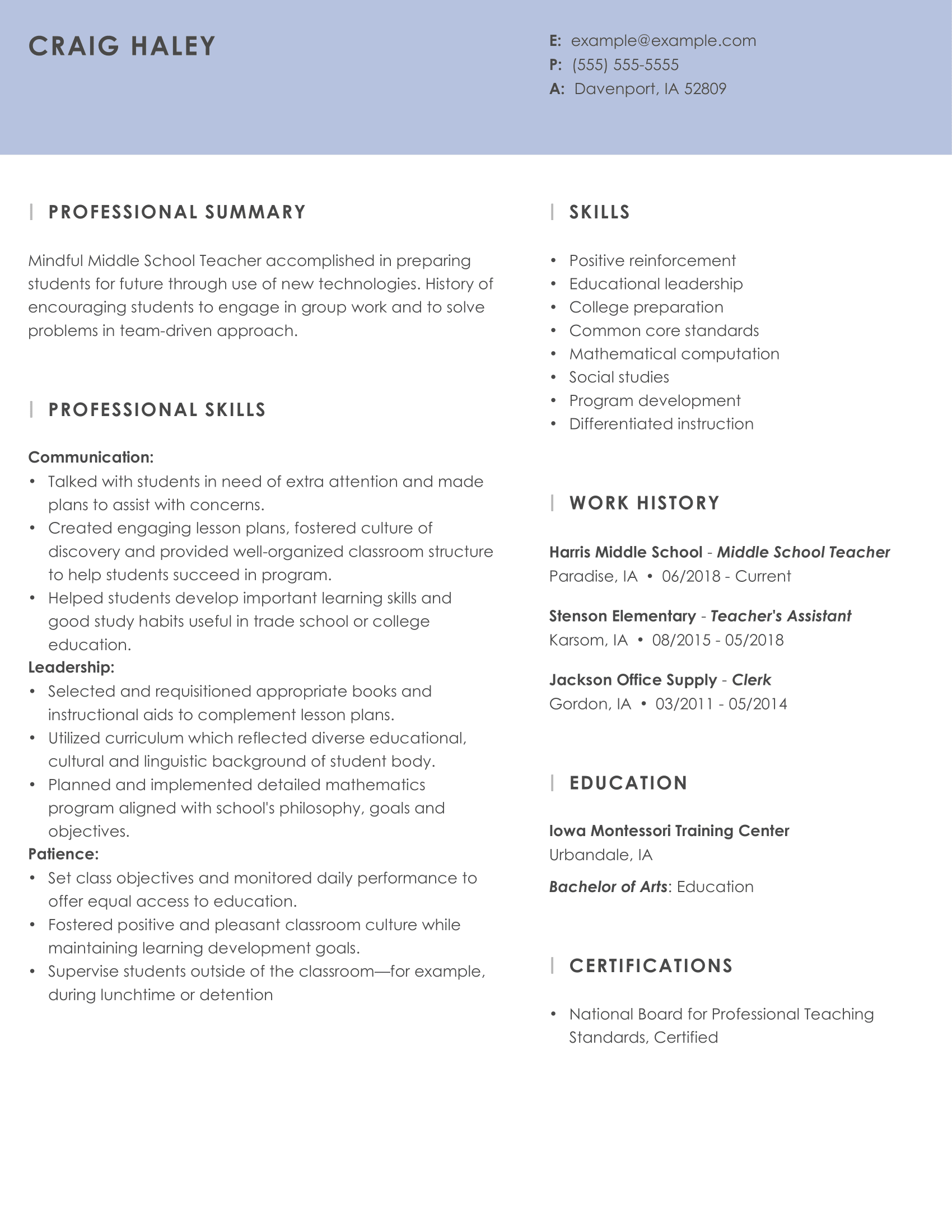 2023 Middle School Teacher Resume Example sample-of-teacher-resume-resumewg