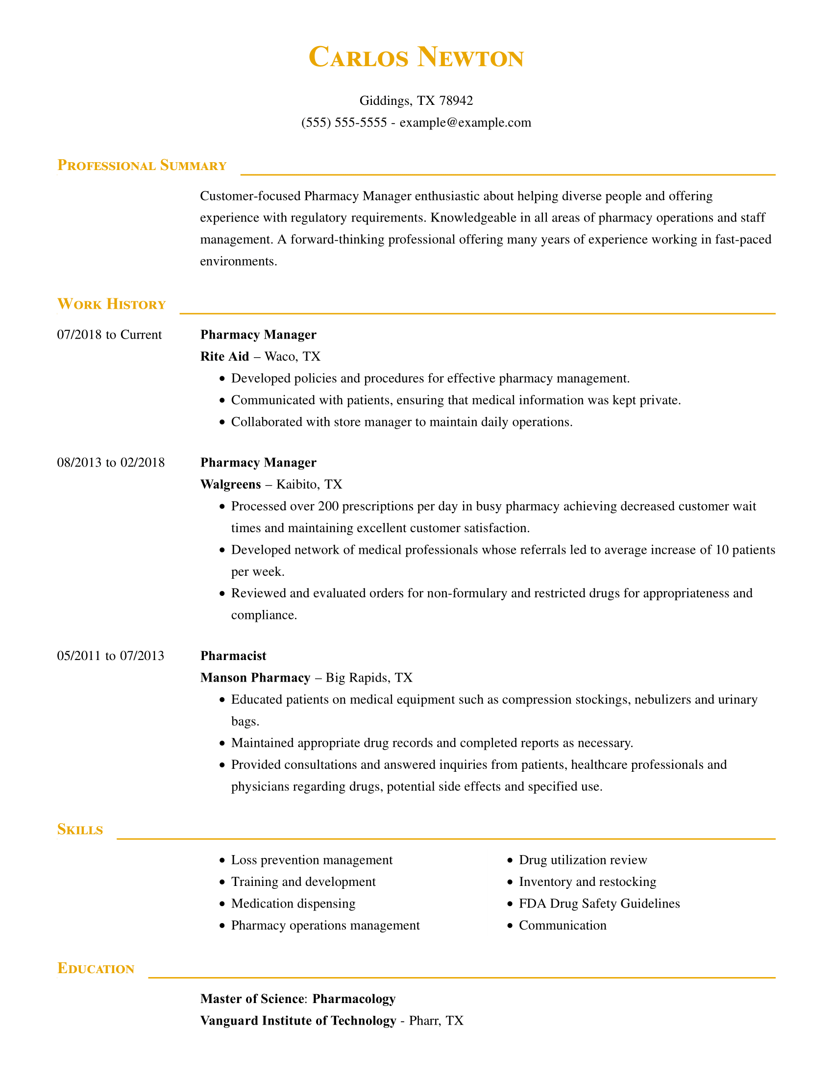 d pharmacy resume format word