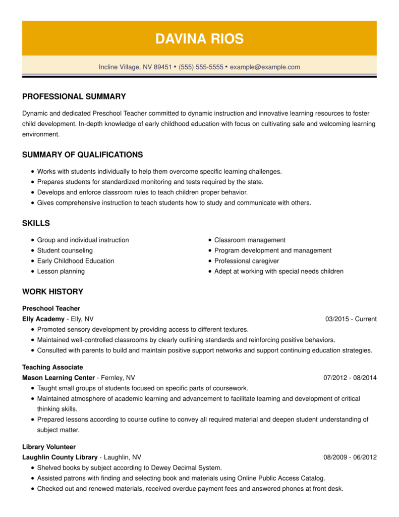 Preschool Teacher Resume Example For 2024 Templates And Tips