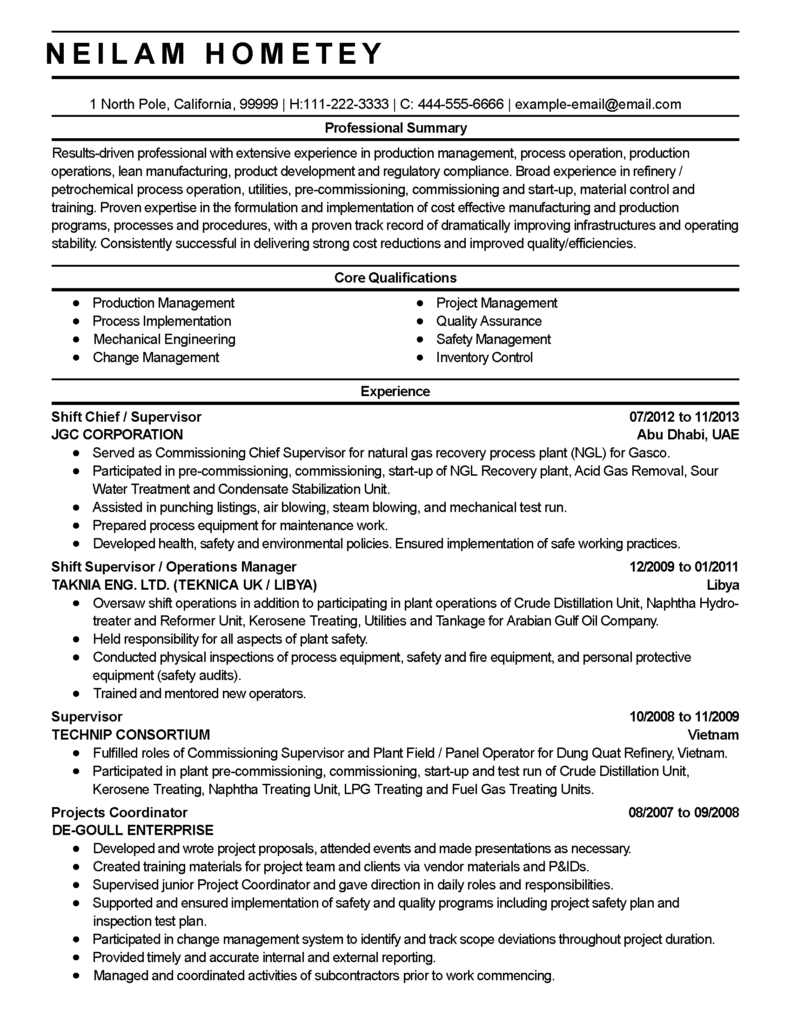 resume examples manufacturing manager