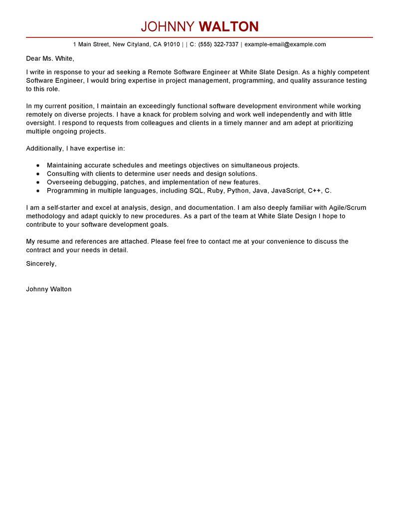 Remote Software Engineer Cover Letter Examples Mpr