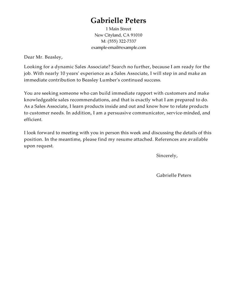 cover letter example for sales associate