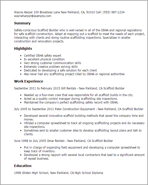 scaffolder resume example