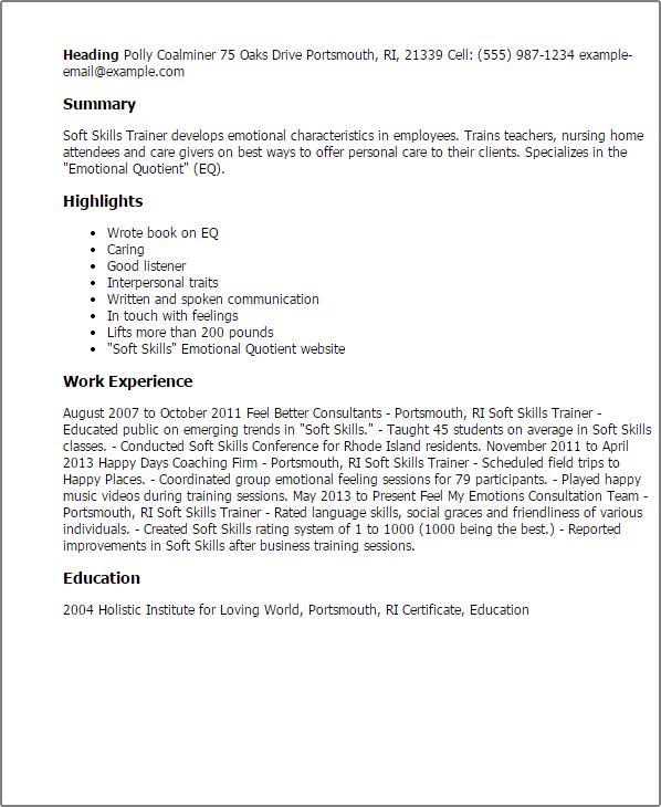 Soft Skills Trainer Resume Example