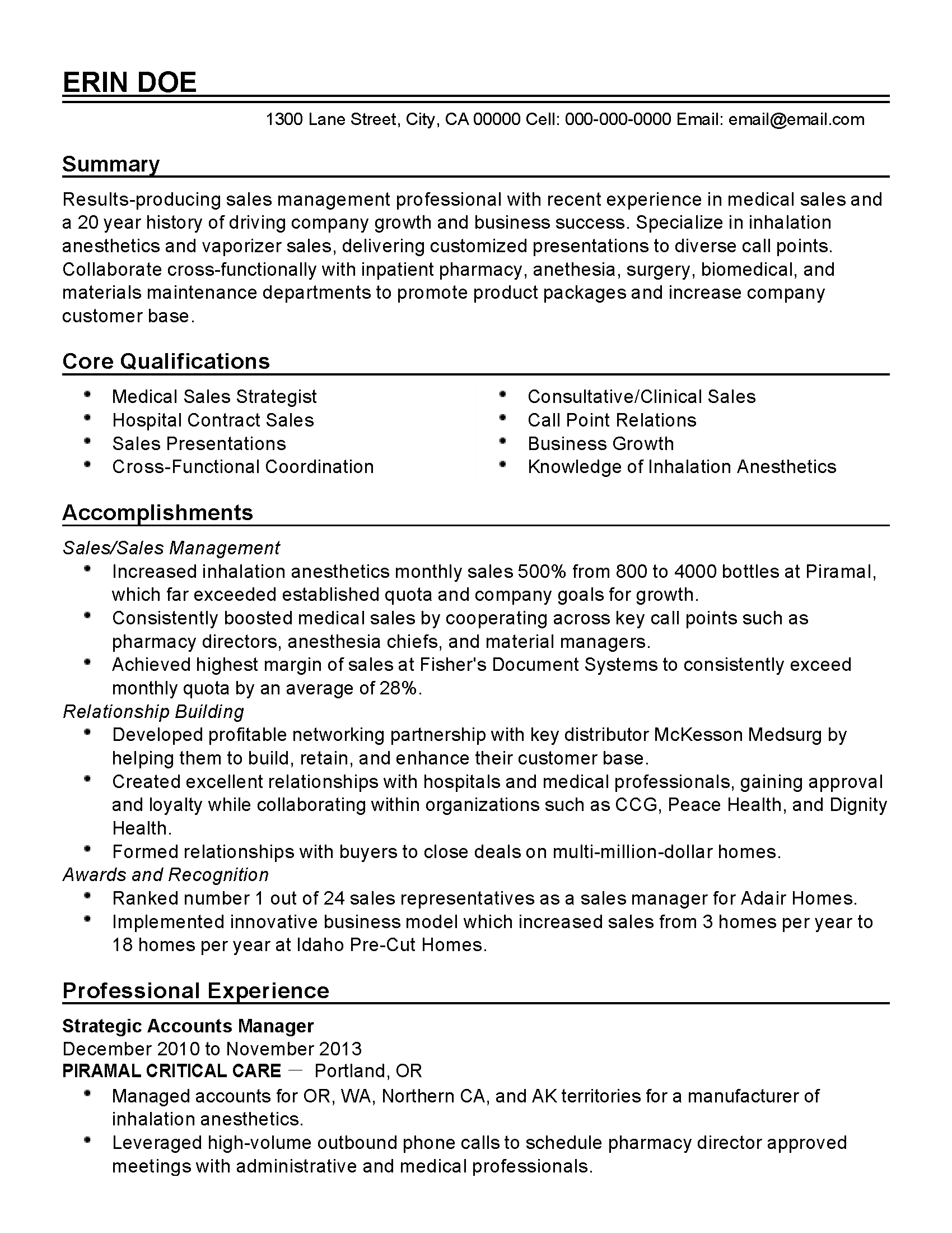 Strategic Accounts Manager Resume Sample
