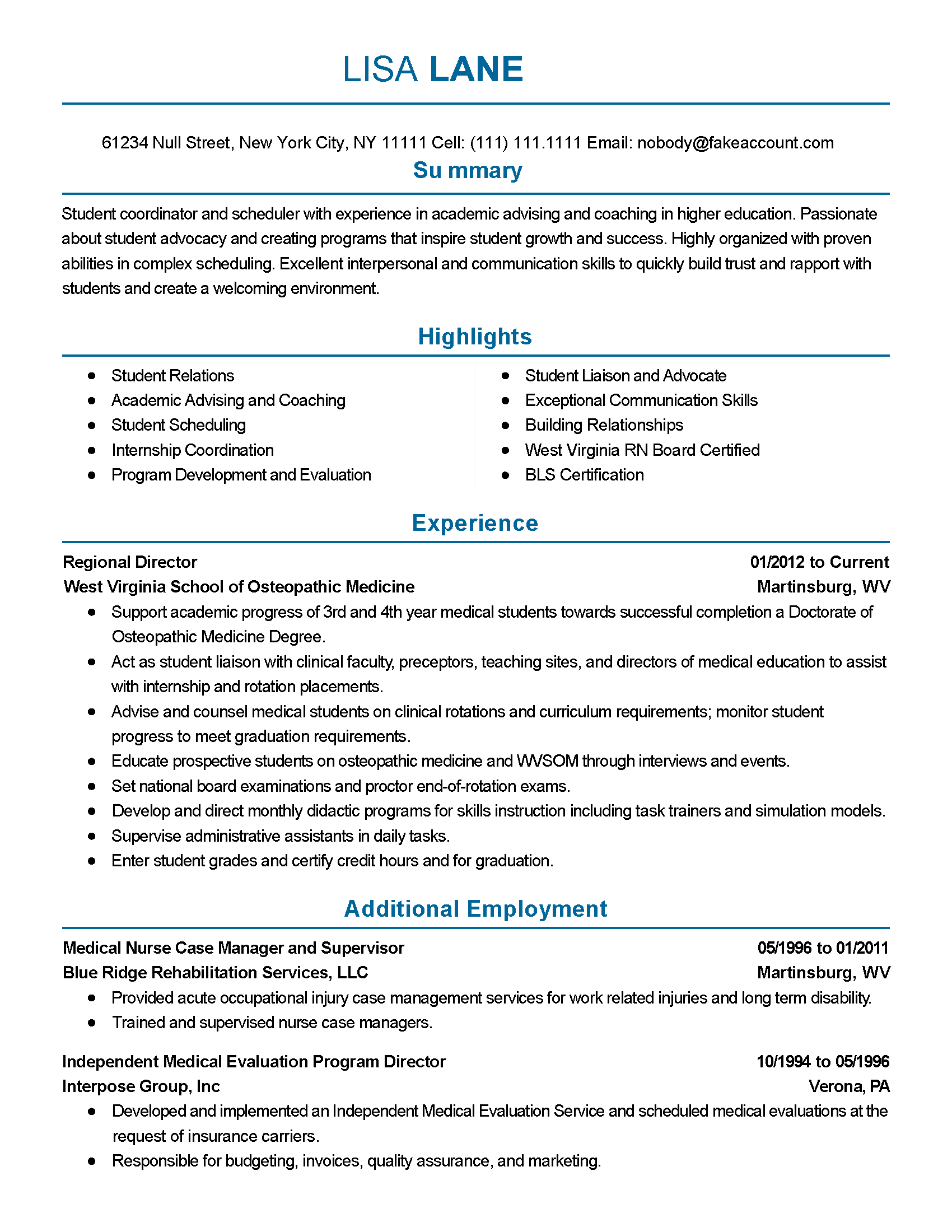 Student Coordinator Resume Example