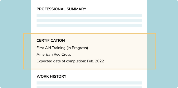 In Progress Certification on Resume