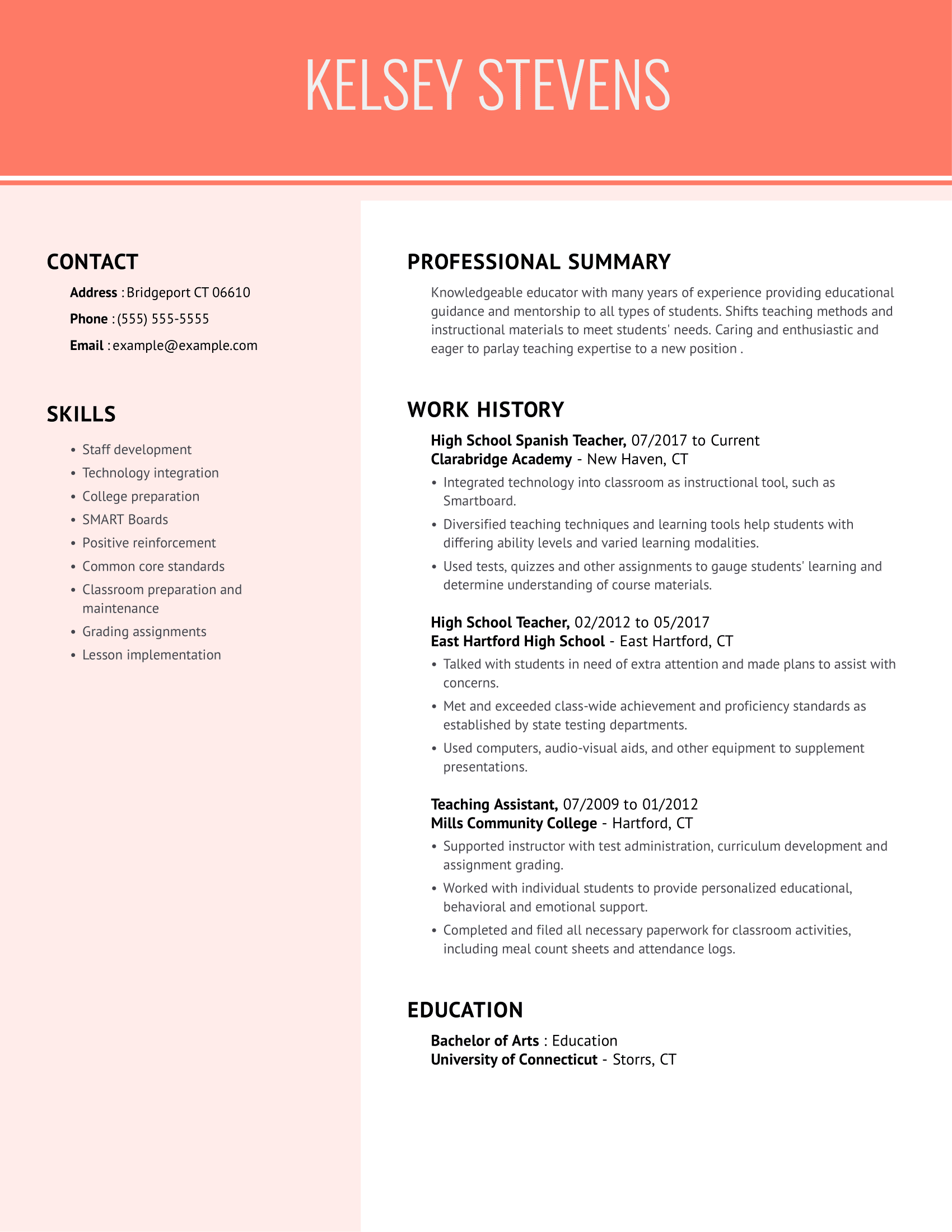 high school resume for teacher recommendations