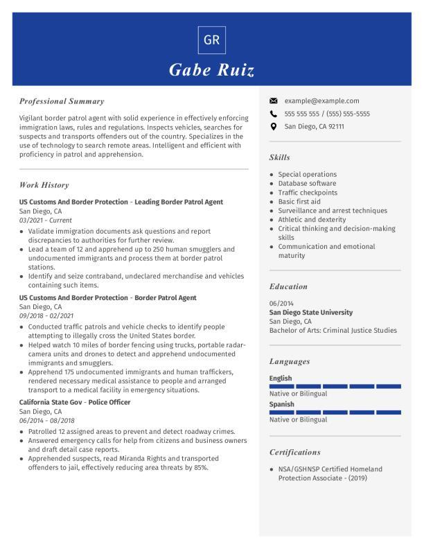 Border Patrol Agent Resume Example