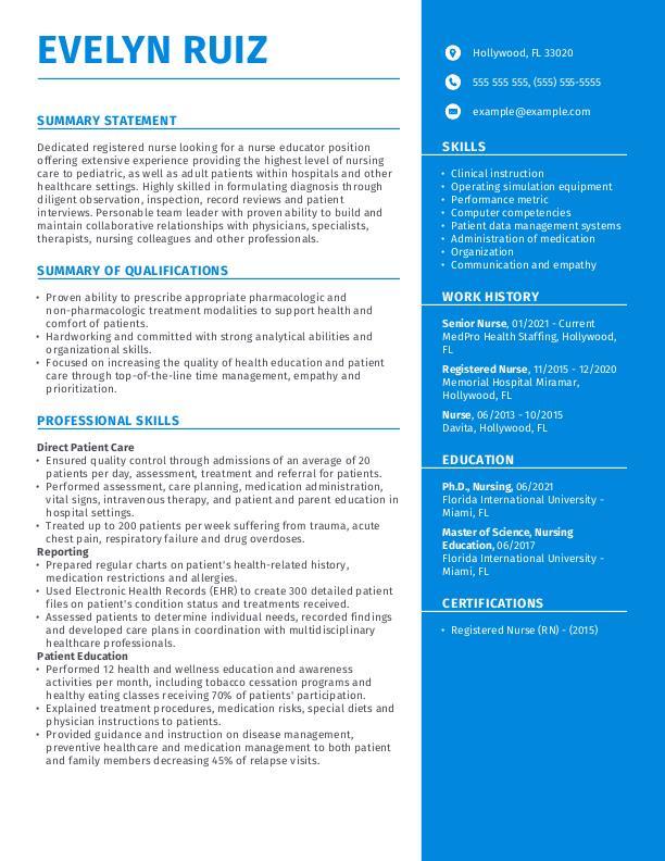 Nurse Educator Resume Example