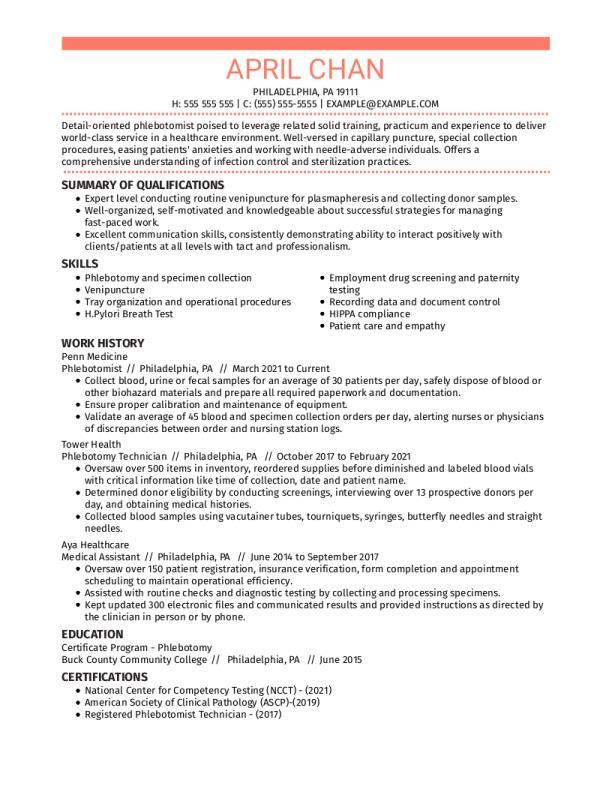 resume objective statement for phlebotomist