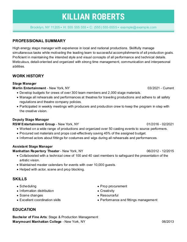 Stage Manager Resume Example