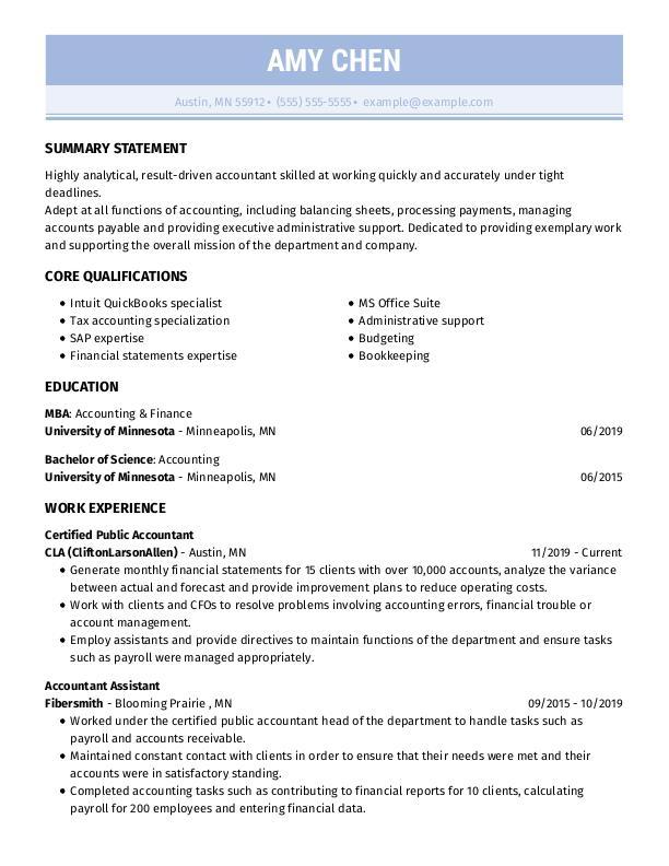 accountant personal statement for accounting