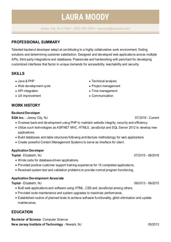 Backend Developer Resume Template