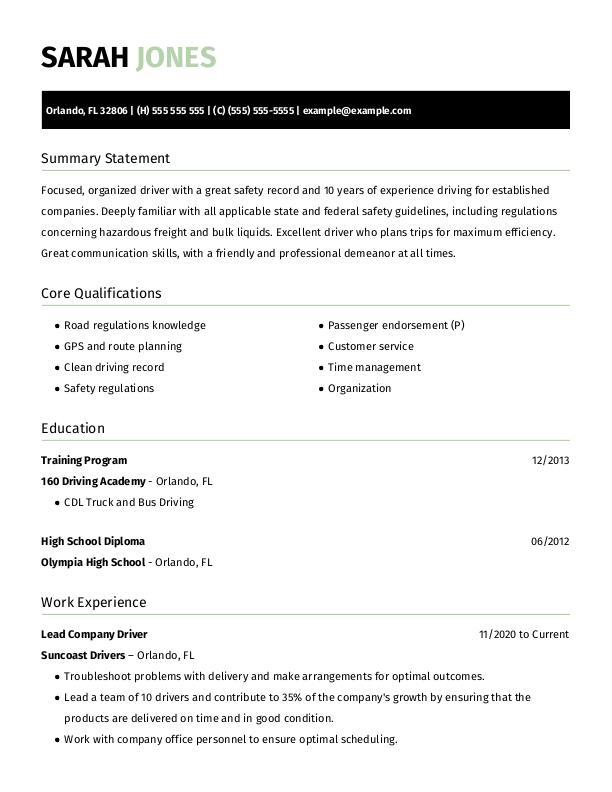 Company Driver CV Template