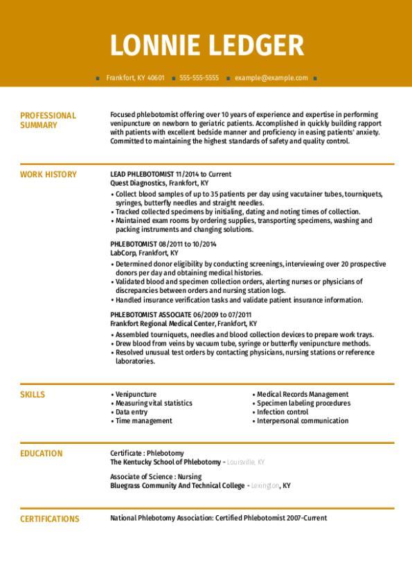 Cosmetology Phlebotomist Resume Template