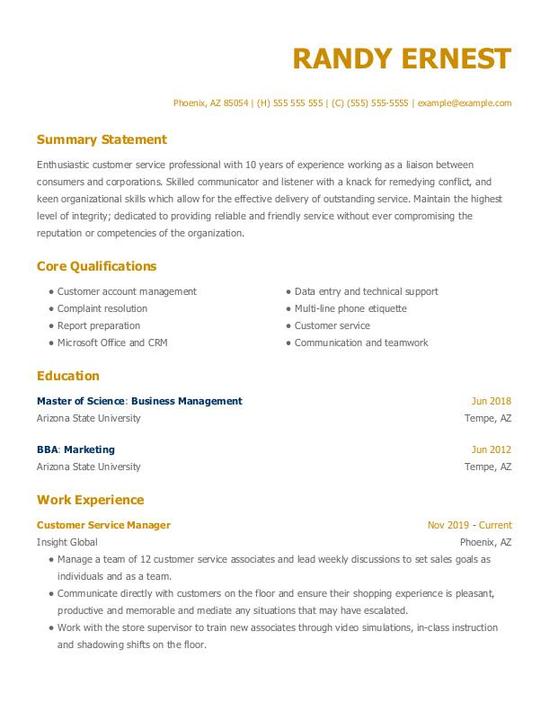 Customer Service Manager CV Template