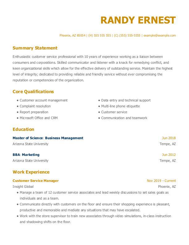 Customer Service Manager CV Template