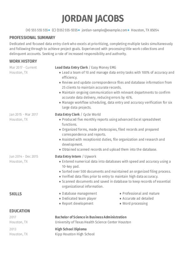 applicant resume sample for clerk