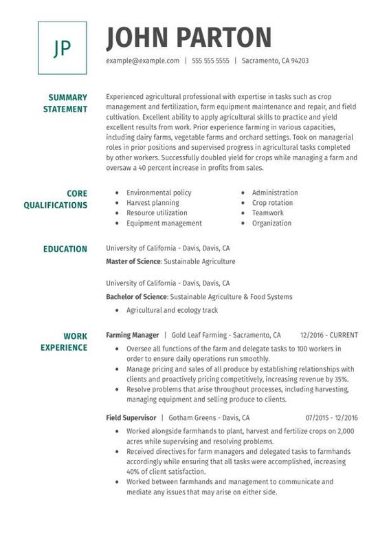 Farming Manager CV Template