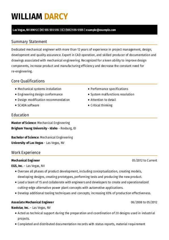 example resume mechanical engineer