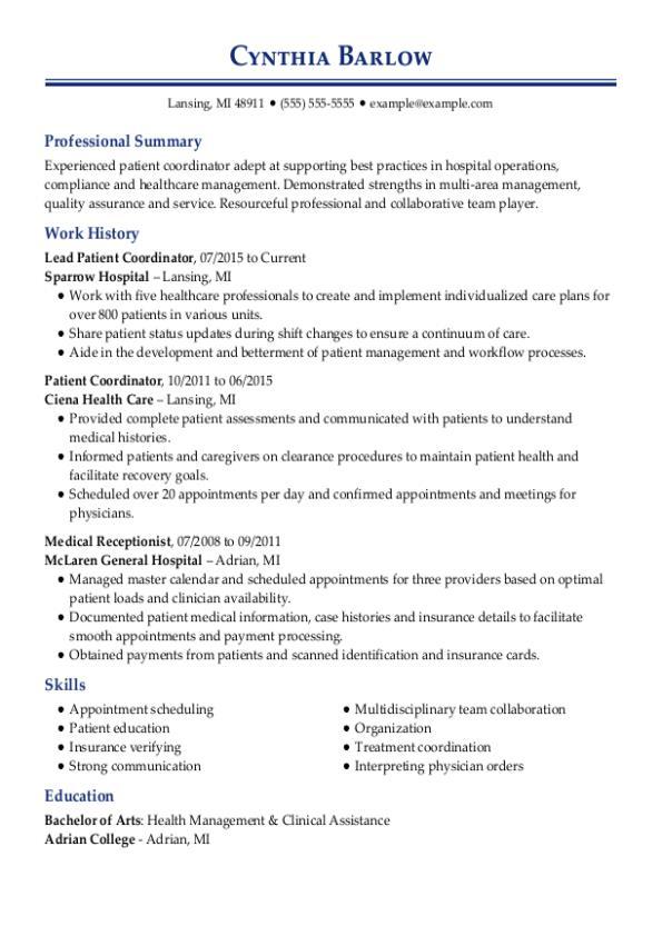 patient care coordinator resume and cover letter