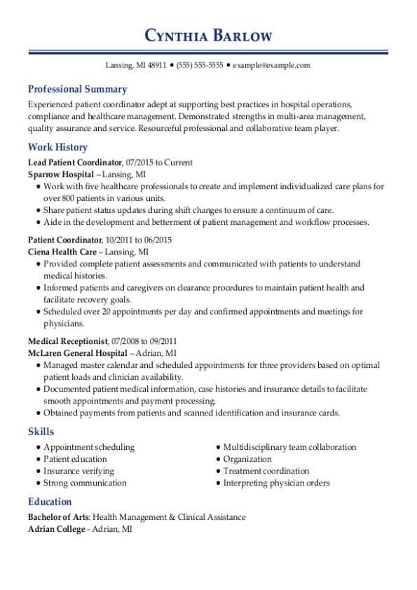 Patient Coordinator Resume Template