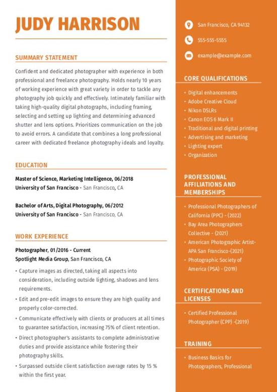 Photographer CV Template