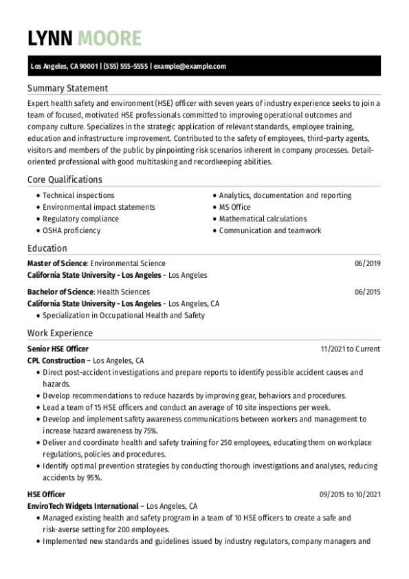 safety officer resume format free download pdf