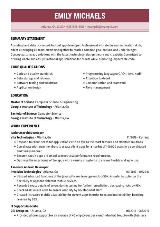 Android Software Developer CV Template