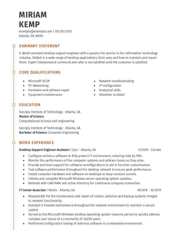 Desktop Support Engineer CV Template