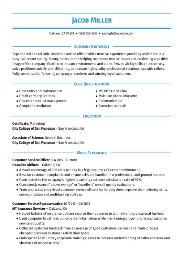 Customer Service Officer CV Template
