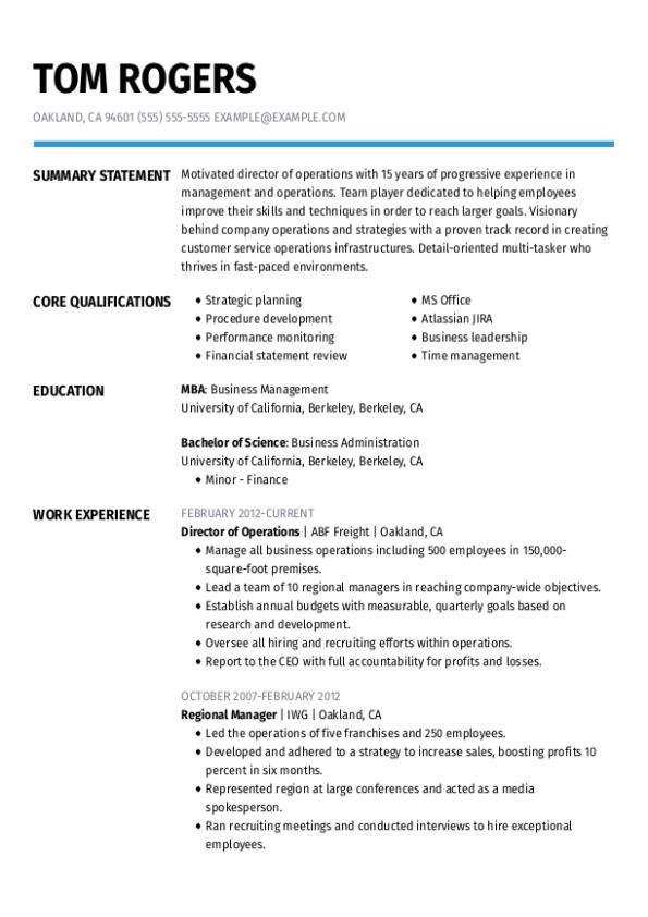 Director Of Operations CV Template