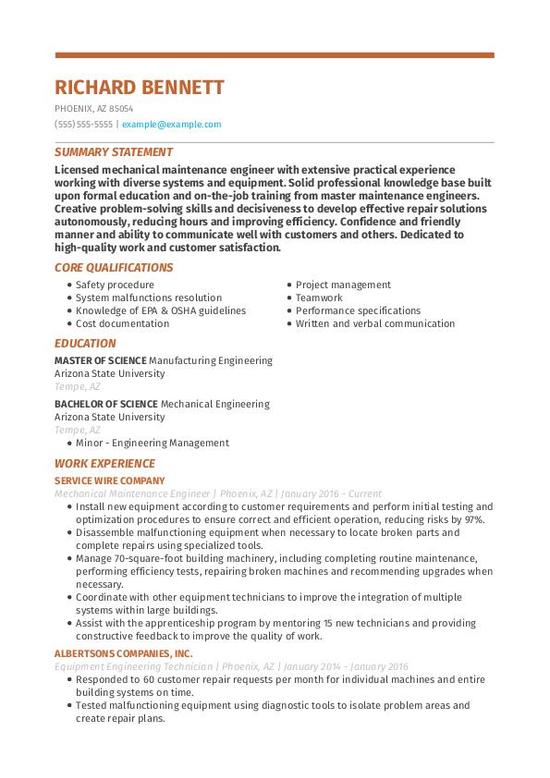 Mechanical Maintenance Engineer CV Template